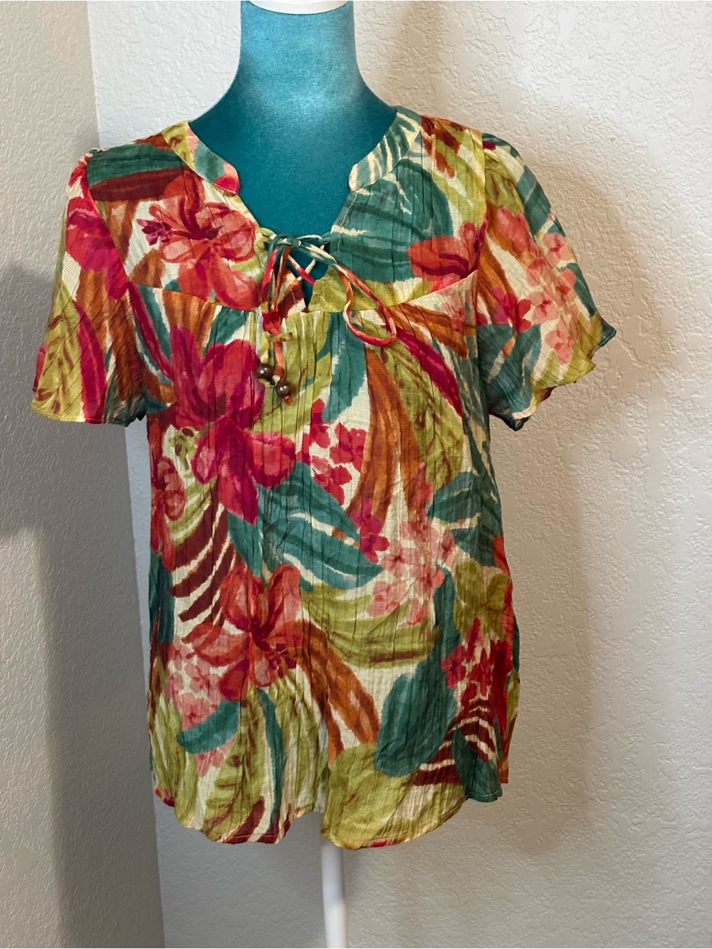 Parallel Skies Boho Floral Fairy Festival Tie Front Blouse S